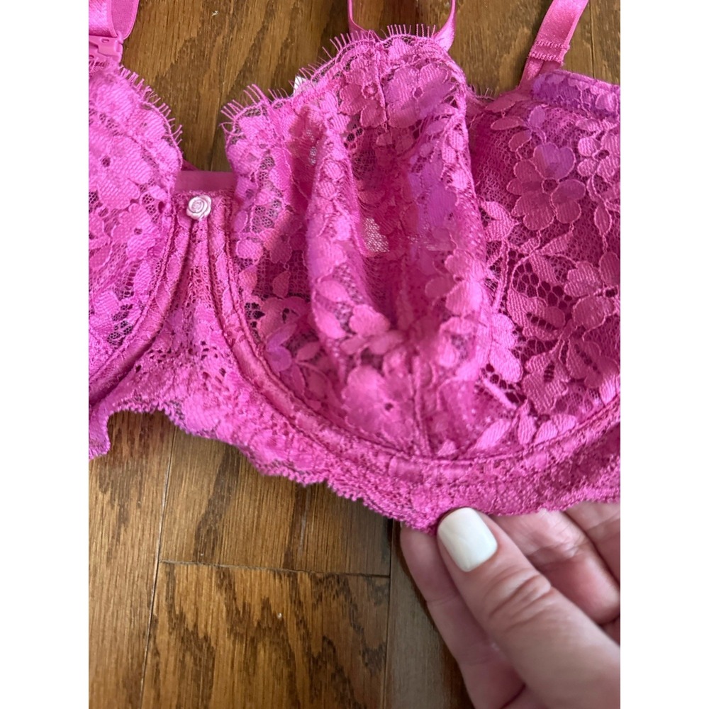 Victorias Secret Dream Angels Push Up No‎ Padding Bra Bright Pink Lace 38D NWT! - Picture 2 of 10